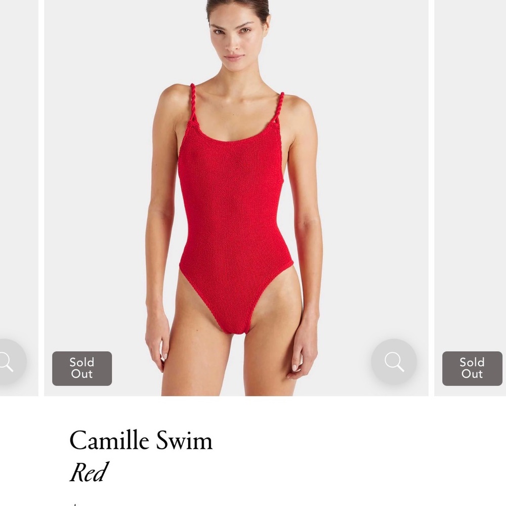 Hunza G Red Textured Scoop One-Piece Swimsuit with Braided Straps